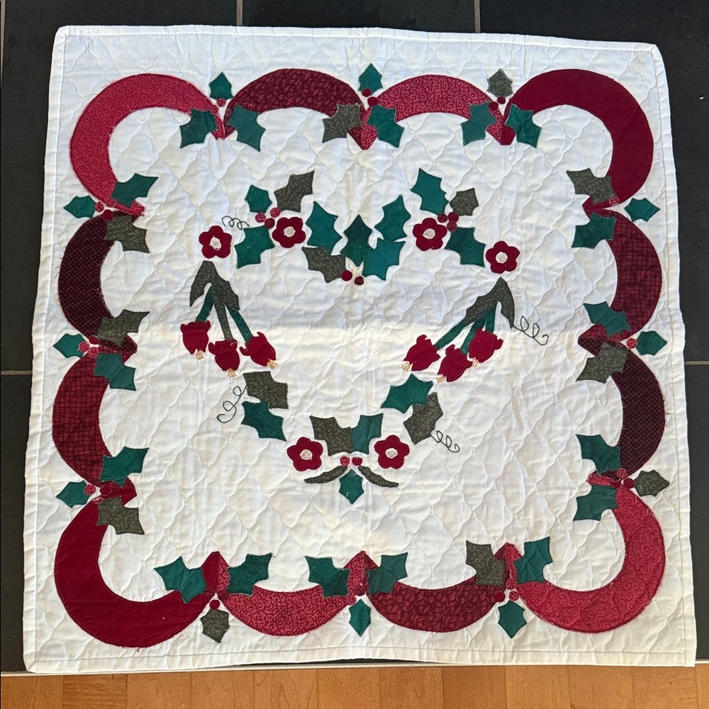 Festive Quilted Table Topper with Holly Design handmade